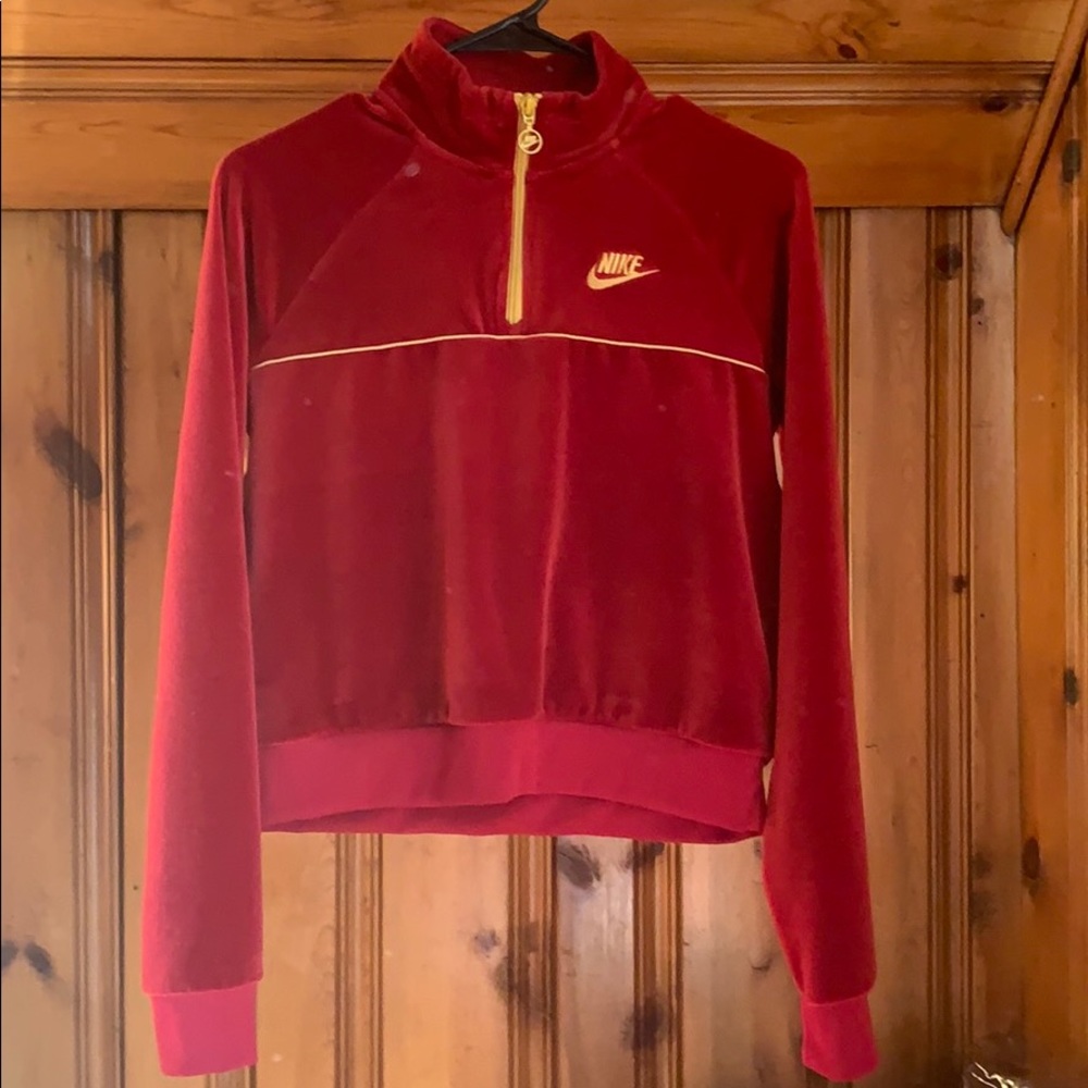 Red Nike suede crop top sweater